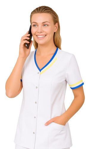 Damski żakiet medyczny Doris MS3_20 od Medicstar to połączenie elegancji, funkcjonalności i wygody. Wykonany z wysokiej jakości tkaniny (65% poliester, 35% bawełna) o gramaturze 175 g/m², zapewnia komfort noszenia i trwałość nawet przy częstym praniu do 60°C. Idealny dla pielęgniarek, lekarek i kosmetologów. Nowoczesny krój podkreśla sylwetkę i zapewnia profesjonalny wygląd w pracy.”