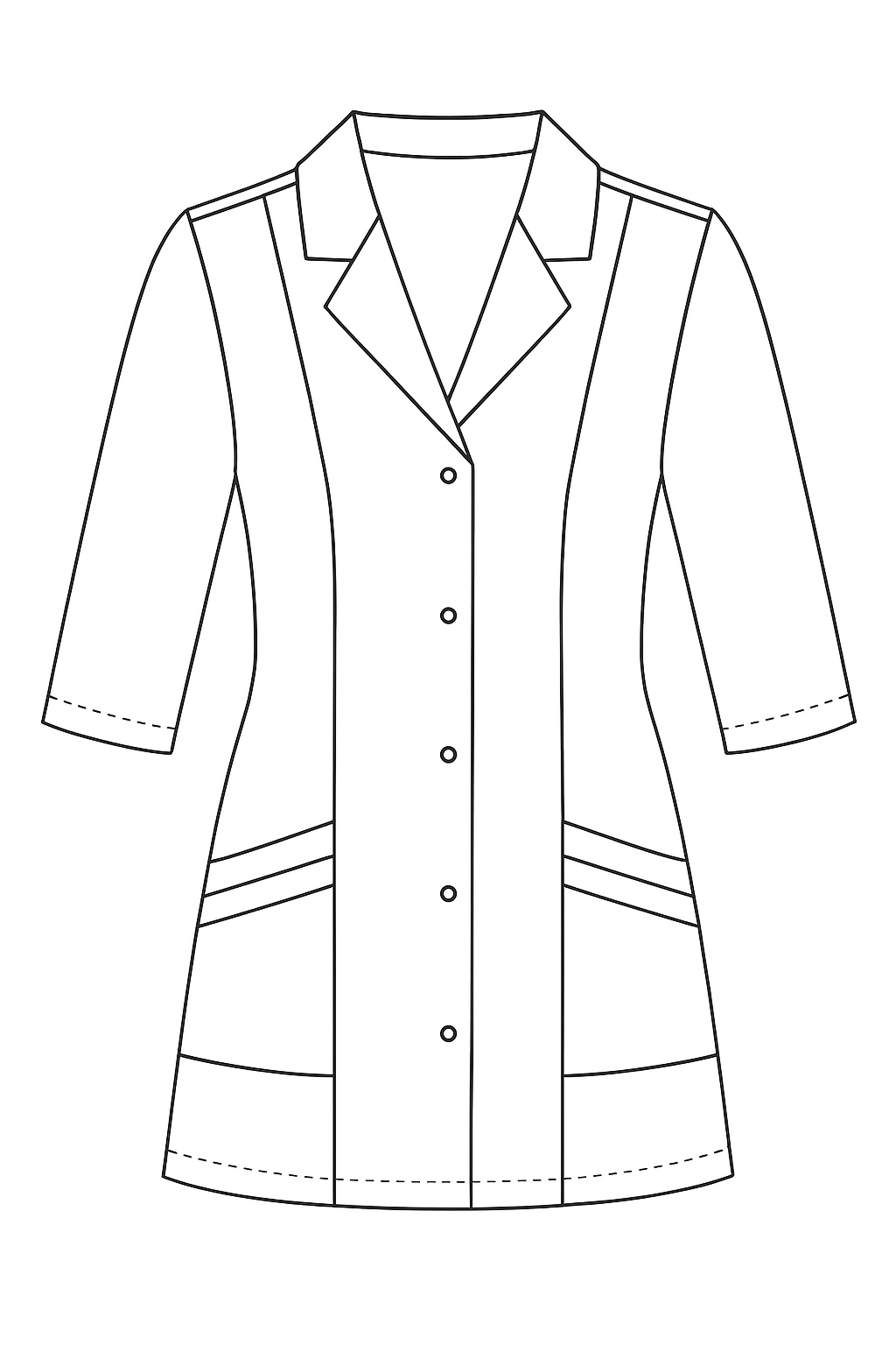 żakiet-medyczny-damski-bianka-ms3_14-medicstar_szkic Damski żakiet medyczny Bianka MS3_14 od Medicstar to połączenie elegancji i funkcjonalności. Wykonany z trwałej tkaniny (65% poliester, 35% bawełna), zapewnia komfort noszenia i nienaganny wygląd przez cały dzień pracy. Fason z rękawem 3/4, klasycznym kołnierzykiem i ozdobnymi szczypankami na kieszeniach podkreśla kobiecą sylwetkę, zachowując profesjonalny charakter. Idealny dla lekarek, pielęgniarek, kosmetologów i farmaceutek.”