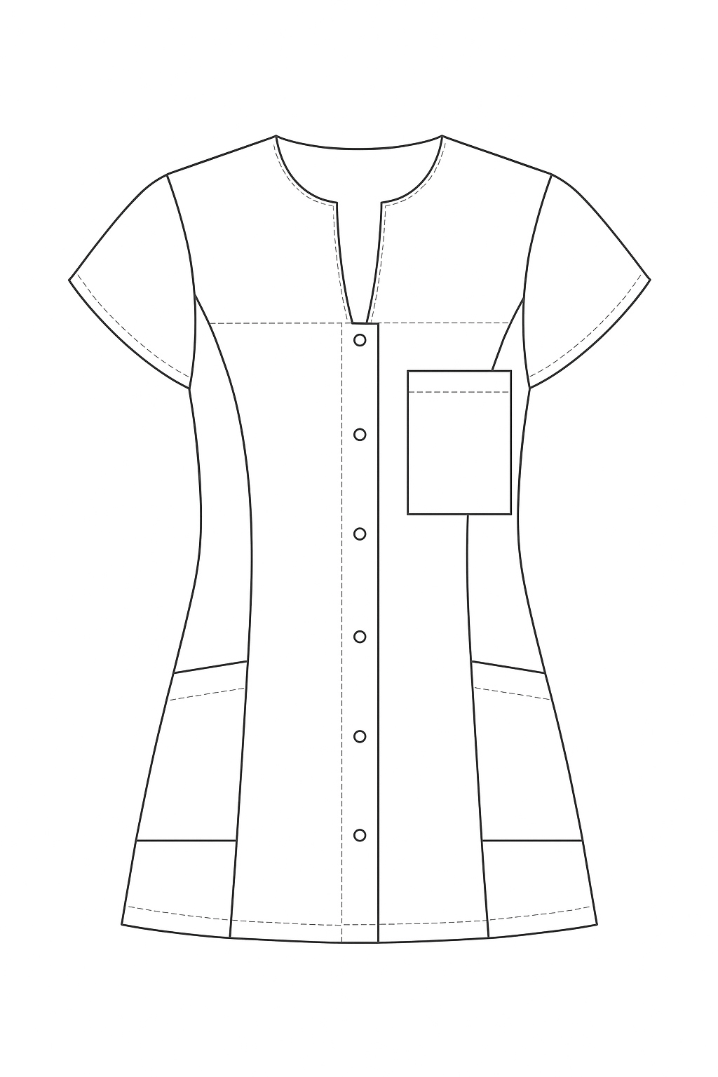 żakiet-medyczny-damski-grazyna-ms3_12_rysunek Żakiet posiada krótkie rękawki o optymalnej szerokości, nie ograniczającej ruchów, a także jest zapinany na napy. Zadbano także o funkcjonalność i wyposażono uniform w trzy kieszenie – jedną górną naszytą na wysokości lewej piersi oraz dwie dolne estetycznie wszyte do wewnątrz Dodatkowe informacje: Istnieje możliwość nadruku lub haftu Tkanina 65% poliester 35% bawełna Gramatura 175 g/m2 Temperatura prania do 60 stopni