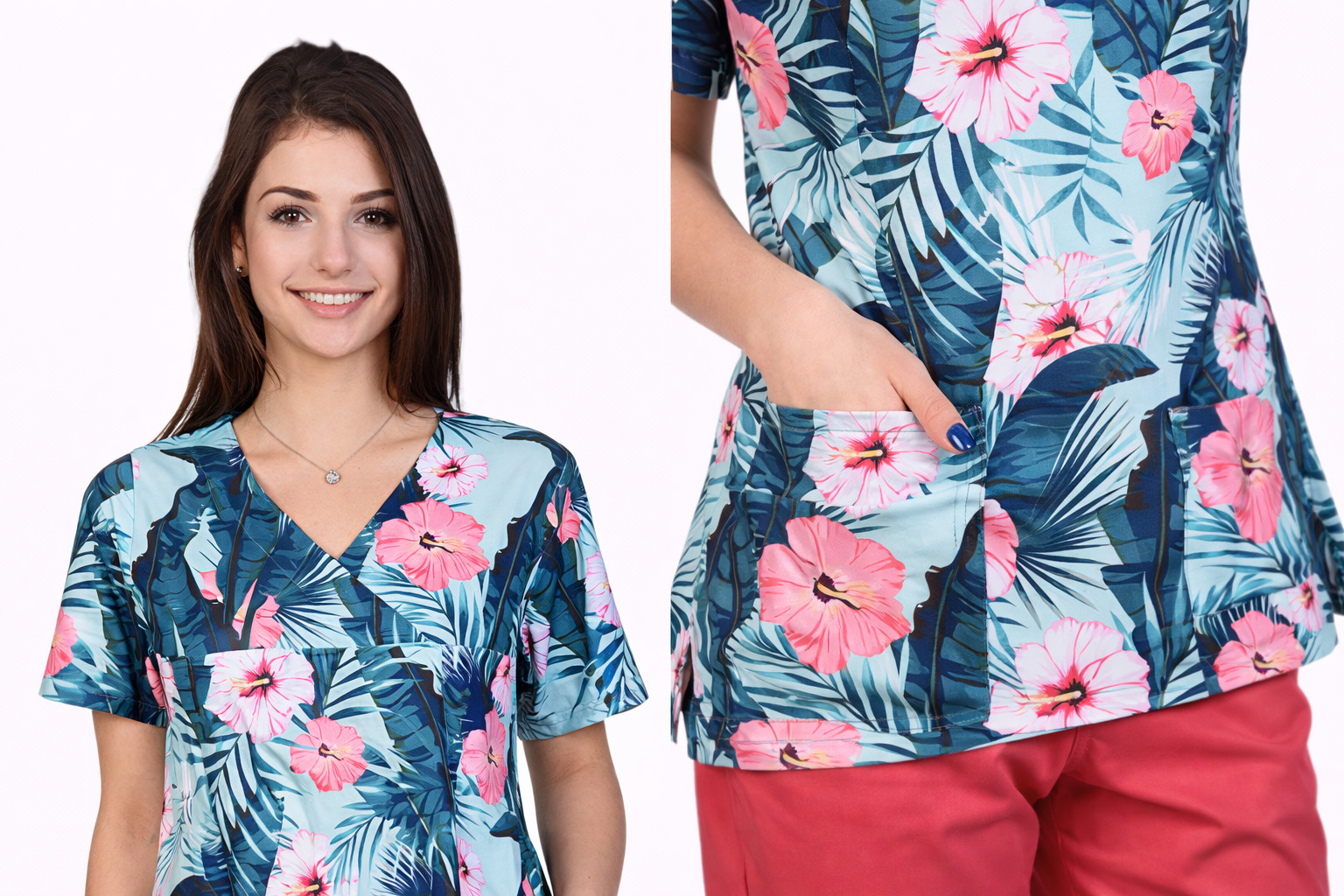 MS224-bluza-chirurgiczna-hibiscuas Bluza medyczna damska Flowers MS 223-medicstar.pl - obrazek 5
