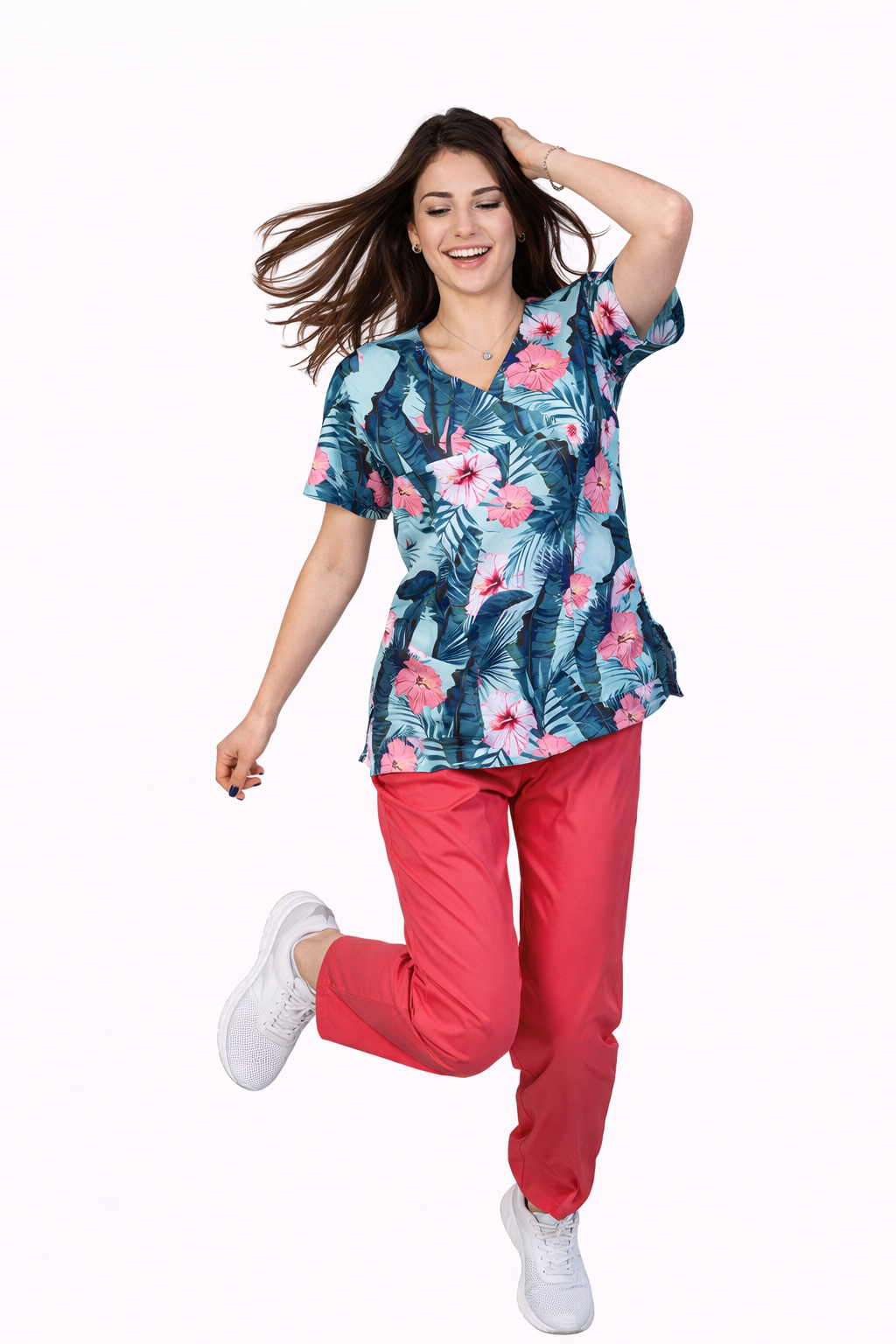 MS224-bluza-chirurgiczna-hibiscuss Bluza medyczna damska Flowers MS 223-medicstar.pl - obrazek 4