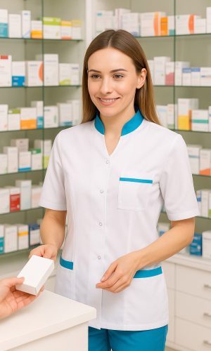 Żakiet Medyczny Urszula – Kolor Biały (Medicstar) Opis Produktu: Żakiet medyczny Urszula w kolorze białym od firmy Medicstar to elegancka i stylowa propozycja dla profesjonalistek w branży medycznej. Dzięki ozdobnym lamówkom w kontrastowym kolorze przy kieszeniach i stójce, żakiet wyróżnia się na tle klasycznej odzieży medycznej, łącząc estetykę z funkcjonalnością. Materiał: Skład: 65% poliester, 35% bawełna, co zapewnia trwałość oraz komfort noszenia. Grubość tkaniny: 170 g/m², co sprawia, że żakiet jest odpowiednio lekki, ale też odporny na codzienne użytkowanie.