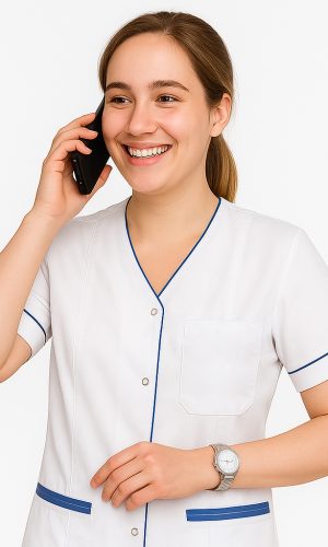 Żakiet medyczny damski Aurelia posiada bardzo wygodny, kobiecy krój. dwie dolne duże kieszenie, Możliwość zamówienia fartucha z długim rękawem, lub ¾. Rękawy zakończone są ozdobnymi lamówkami Żakiet medyczny damski Aurelia polecamy dla Pań które poszukują wygodnej odzieży medycznej uszytej z lekkiej, tkaniny w dobrej cenie. Została zaprojektowana tak, by w codziennej pracy czuć się swobodnie i komfortowo. Przewaga bawełny gwarantuje przewiewność i komfort noszenia w każdej sytuacji. Tkanina jest miękka i miła w dotyku. Możliwe jest również zamówienie odzieży w innej kolorystyce i w innych tkaninach niż te dostępne w sklepie internetowym jednak bez możliwości zwrotu ani wymiany. W celu dokonania takiego zamówienia prosimy o kontakt mailowy lub telefoniczny z biurem. Na Państwa życzenie wysyłamy próbniki tkanin. Istnieje możliwość nadruku lub haftu Tkanina 65% bawełna 35% poliester Gramatura 175 g/m2 Temperatura prania do 60 stopni C