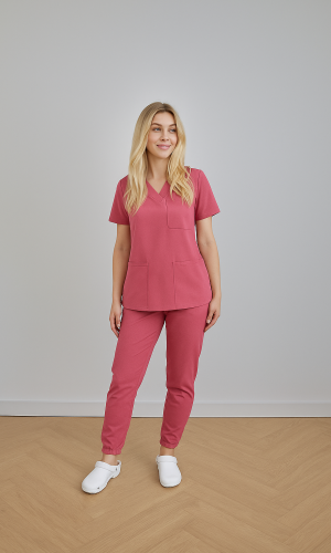 Komplet medyczny damski Medicstar Cosmo Super Flex, kolor brudny róż Bluza Atena, spodnie Joggery Cosmo Flex