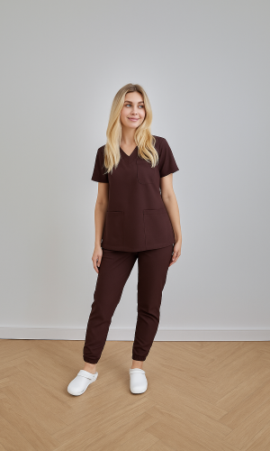 Komplet medyczny damski Medicstar Cosmo Super Flex, kolor czekolada Bluza Atena, spodnie Joggery Cosmo Flex