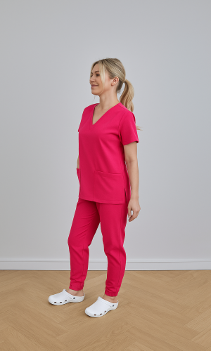 Komplet medyczny damski Medicstar Cosmo Super Flex, kolor malina Bluza Atena, spodnie Joggery Cosmo Flex