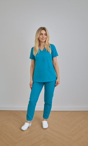 Komplet medyczny damski Medicstar Cosmo Super Flex, kolor turkus Bluza Atena, spodnie Joggery Cosmo Flex