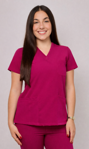 amska Atena Medicstar Cosmo Super Flex ciemny róż Cechy charakterystyczne: Sportowa, nowoczesna stylizacja — idealna dla aktywnych zawodowo kobiet ceniących modny wygląd Elastyczna, mięsista tkanina wysokiej jakości z — miękka w dotyku, dobrze dopasowująca się do sylwetki Solidne, podwójne przeszycia w newralgicznych miejscach — zwiększają trwałość i wytrzymałość bluzy Skład materiału: 67% poliester 27% viscose 6% spandex (elastan) Gramatura: 200 g/m² — optymalna grubość zapewniająca trwałość i komfort noszenia Spodnie medyczne damskie Joggery Cosmo Flex ciemny róż Cechy charakterystyczne: Sportowa, nowoczesna stylizacja — idealna dla aktywnych zawodowo kobiet ceniących modny wygląd Elastyczna, mięsista tkanina wysokiej jakości z przewagą bawełny domieszką poliestru i elastanu — miękka w dotyku, dobrze dopasowująca się do sylwetki Solidne, podwójne przeszycia w newralgicznych miejscach — zwiększają trwałość i wytrzymałość spodni