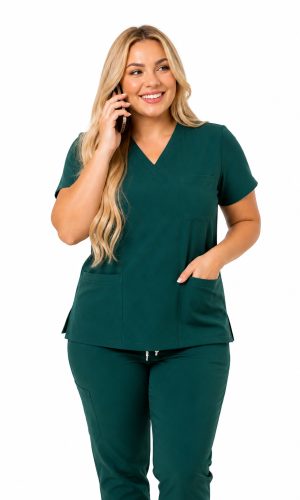 Komplet Medyczny Damski PLUMA Plus Size kolor zieleń butelkowa