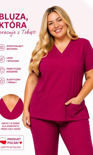 Bluza medyczna damska PLUMA Plus Size kolor ciemny róż
