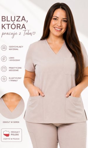 Bluza medyczna damska PLUMA Plus Size kolor beżowy