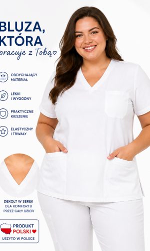 Bluza medyczna damska PLUMA Plus Size kolor biały