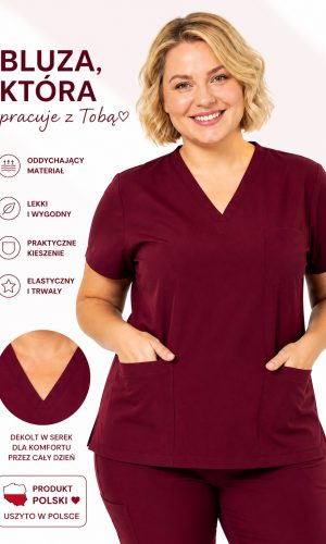 Bluza medyczna damska PLUMA Plus Size kolor bordowy