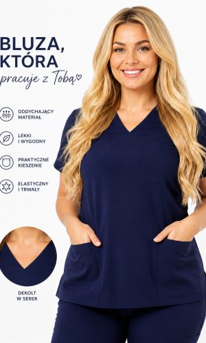 Bluza medyczna damska PLUMA Plus Size kolor granat