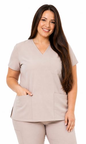 Komplet Medyczny Damski PLUMA Plus Size kolor beżowy